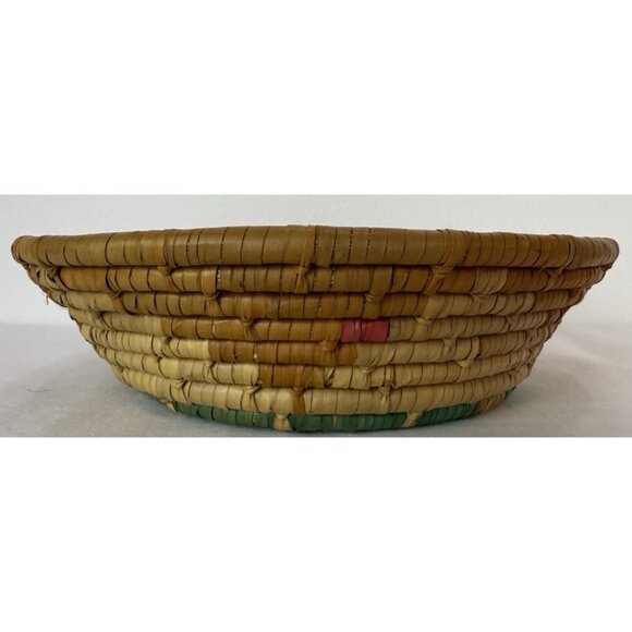 Hand Woven Coiled Basket 9" Round Southwestern Tribal Boho Chic Geometric #5 - Picture 2 of 6